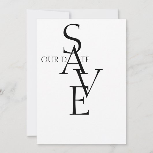 Minimale Schwarz-weiße einfache Typografie-Hochzei Save The Date (Rückseite)