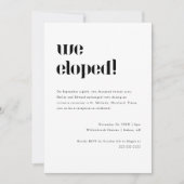 Minimale Schwarz-weiße Elopement Hochzeit Empfang Einladung (Vorderseite)