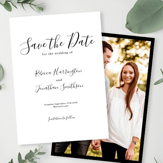 Minimale Schwarz-weiße Hochzeit Foto speichern das Save The Date