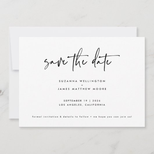 Minimale Schwarz-weiße Kalligrafie Hochzeit ein Fo Save The Date (Vorderseite)