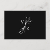 Minimale Schwarz-weiße Leaf-Monogramm-Hochzeitdeta Begleitkarte (Rückseite)