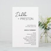 Minimale schwarz-weiße moderne Hochzeitsprogramm (Stehend Vorderseite)