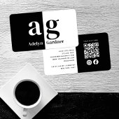 Minimale Schwarz-weiße Monogram QR Code Social Med Visitenkarte