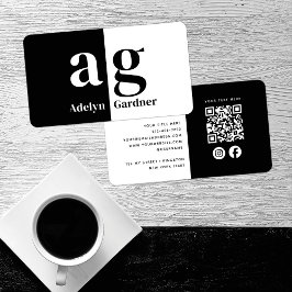 Minimale Schwarz-weiße Monogram QR Code Social Med Visitenkarte
