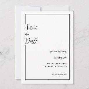 Minimale Schwarz-weiße muslimische Hochzeit rettet Save The Date