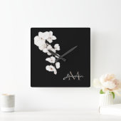 Minimale Schwarz-weiße Orchideenblume Quadratische Wanduhr (Zuhause)