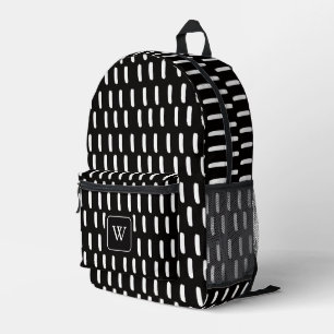 Minimale Schwarz-weiße Pinselstriche Monogramm Bedruckter Rucksack