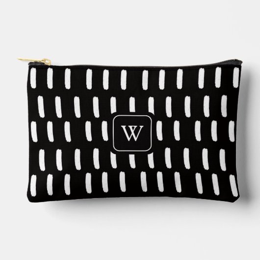 Minimale Schwarz-weiße Pinselstriche Monogramm Zubehörtasche (Vorderseite)