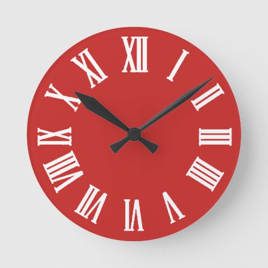 Minimale Schwarz-weiße rote römische Zahlen Runde Wanduhr (Vorderseite)