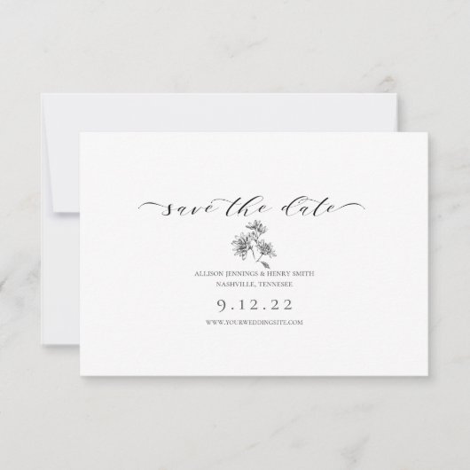 Minimale Schwarz-weiße Save the Date Kalligraphie (Vorderseite)