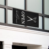 Minimale Schwarz-weiße Scheren willkommen Banner (Äußeres Gebäude)