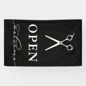 Minimale Schwarz-weiße Scheren willkommen Banner (Horizontal)