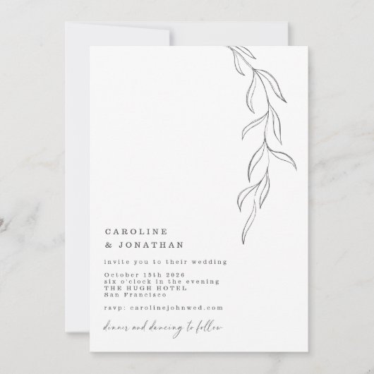 Minimale Schwarz-weiße Schreibmaschine Botanische Einladung (Vorderseite)