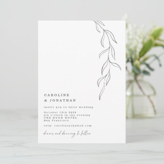 Minimale Schwarz-weiße Schreibmaschine Botanische  Einladung (Stehend Vorderseite)