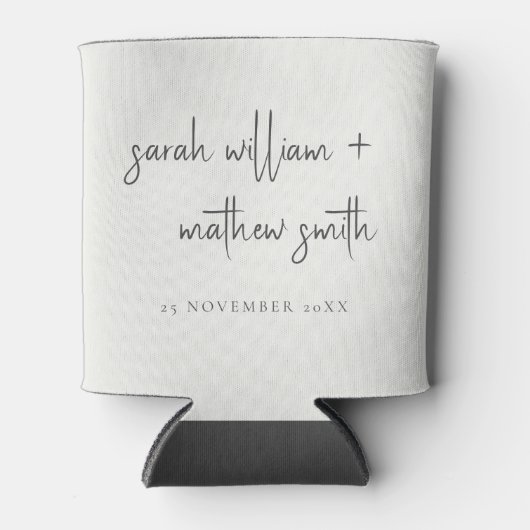 Minimale Schwarz-weiße Script Typografy Wedding Dosenkühler (Vorderseite)