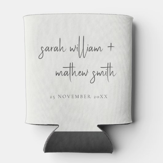 Minimale Schwarz-weiße Script Typografy Wedding Dosenkühler (Rückseite)