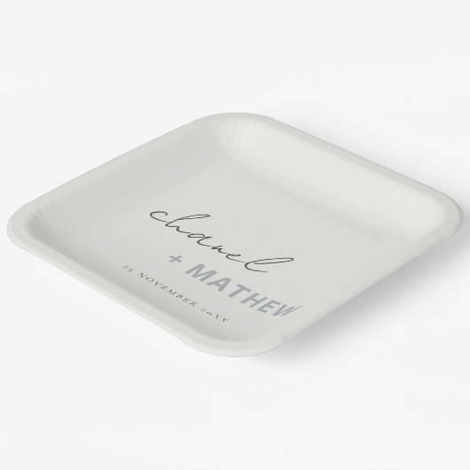 Minimale Schwarz-weiße Script Typografy Wedding Pappteller (Gewinkelt)