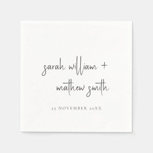Minimale Schwarz-weiße Script Typografy Wedding Serviette (Vorderseite)