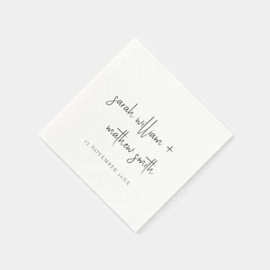 Minimale Schwarz-weiße Script Typografy Wedding Serviette (Ecke)