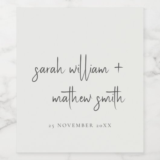 Minimale Schwarz-weiße Script Typografy Wedding Weinetikett (Einzelnes Label)