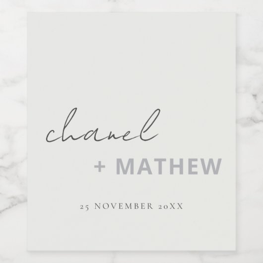 Minimale Schwarz-weiße Script Typografy Wedding Weinetikett (Einzelnes Label)