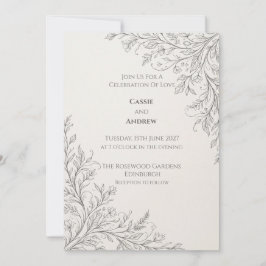 Minimale schwarze botanische Linienkunst-Hochzeit Einladung