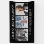 Minimale Schwarze Feier des Lebens 3 Fotos Beerdig Banner (Vertikal)