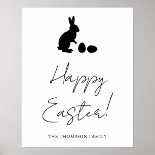 Minimale schwarze Frohe Ostern mit Hasensilhouette Poster