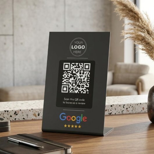 Minimale schwarze Google-Review-QR-Code-Logo Sockelschild