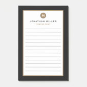 Minimale schwarze Monogramm-Linierte Postit-Notize Post-it Klebezettel (Vorderseite)