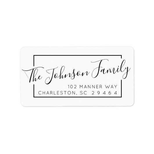 Minimale Schwarze Skriptfamilie Rücksendeadresse Adressaufkleber (Vorne)