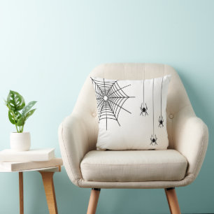 Minimale schwarze Spinnen und Spinnennetz Hallowee Kissen