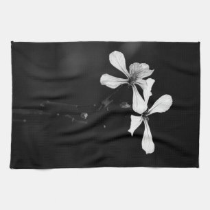 minimale schwarze und weiße Blumenelemente Geschirrtuch