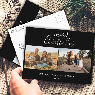 Minimale schwarze Weihnachtsschrift Familie 2 Foto Feiertagspostkarte