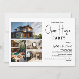 Minimale Schwarze Weiße 4-Foto-Open-House Einladung