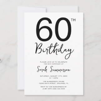 Minimale schwarze weiße Schrift 60. Geburtstagsfei Einladung