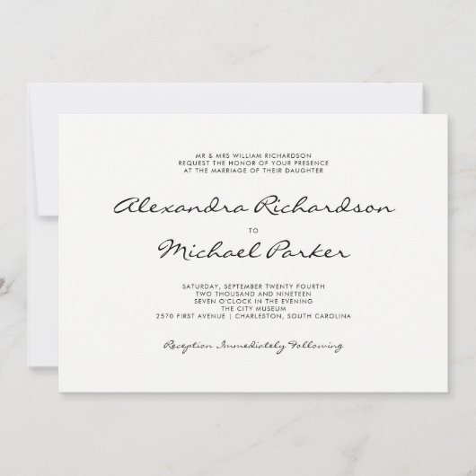 Minimale Schwarzweiss-Hochzeit der Eleganz-| Einladung (Vorderseite)