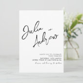 Minimale Schwarzweiß-QR-Foto-Hochzeit Einladung (Stehend Vorderseite)