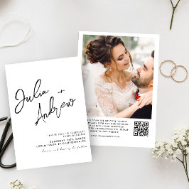 Minimale Schwarzweiß-QR-Foto-Hochzeit Einladung