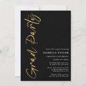 Minimale Script Black Gold Graduation Party Einladung (Vorderseite)