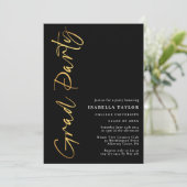Minimale Script Black Gold Graduation Party Einladung (Stehend Vorderseite)