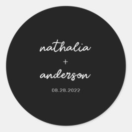 Minimale Script Black Wedding Runder Aufkleber
