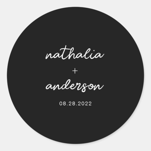 Minimale Script Black Wedding Runder Aufkleber (Vorderseite)