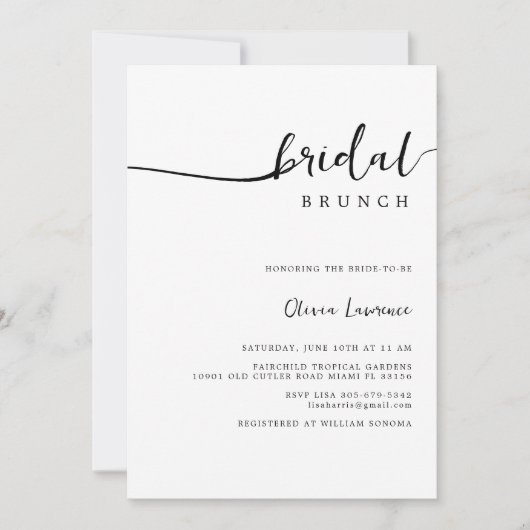 Minimale Script Bridal Brunch Einladung (Vorderseite)