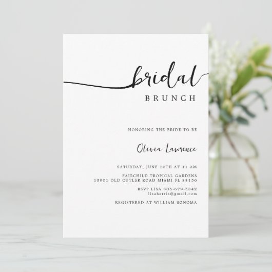 Minimale Script Bridal Brunch Einladung (Stehend Vorderseite)