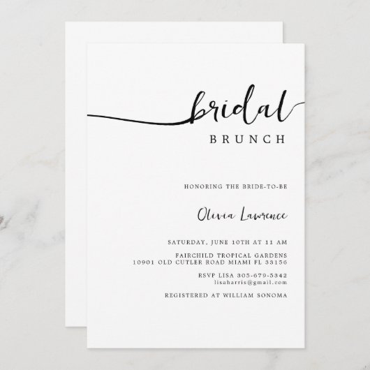 Minimale Script Bridal Brunch Einladung (Vorne/Hinten)