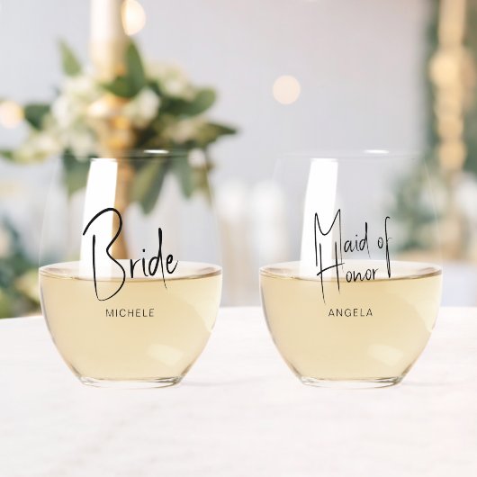 Minimale Script Bride Trauzeugin Hochzeit Weinglas Ohne Stiel (Insitu (Hochzeit))