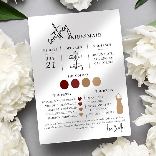 Minimale Script Bridesmaid Info-Vorlage