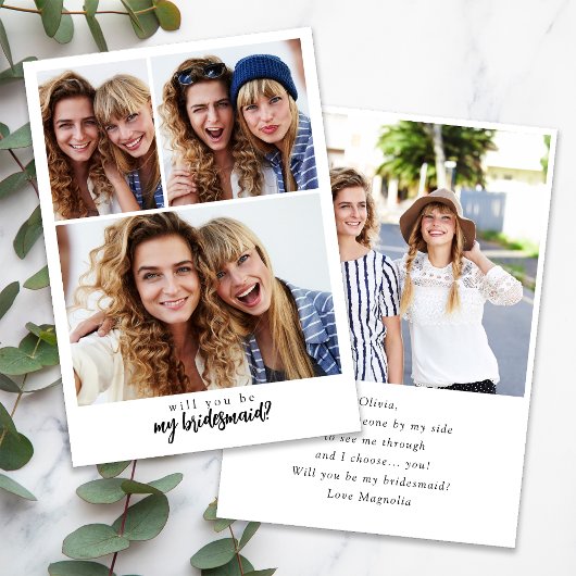 Minimale Script Bridesmaid Vorschlagskarte mit Fot Einladung