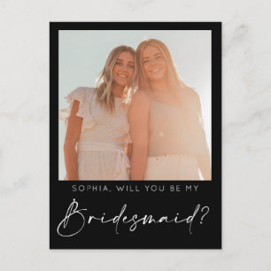 Minimale Script Bridesmaid Vorschlagskarte mit Fot Postkarte